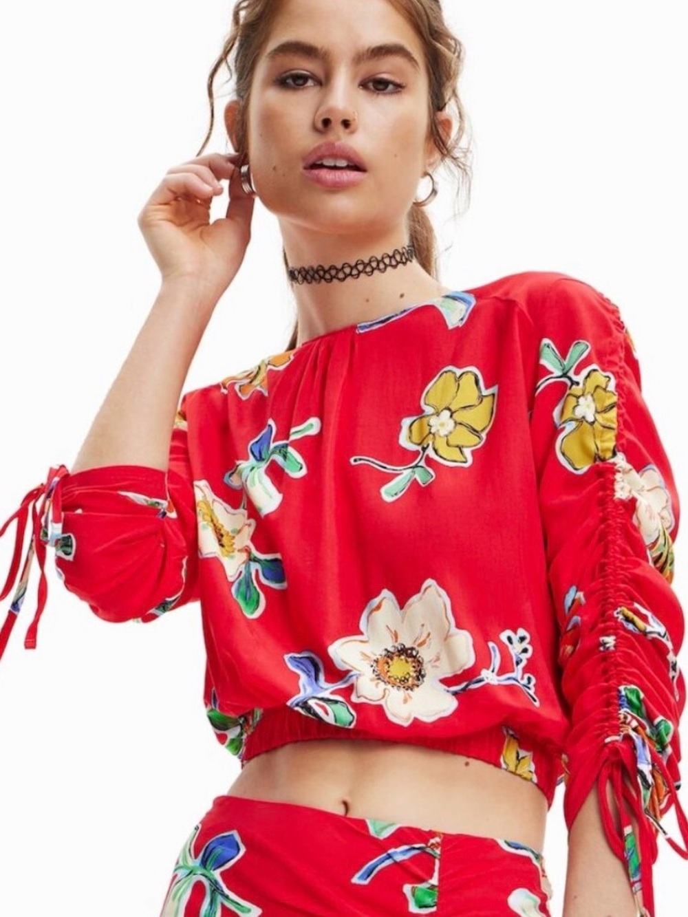 NWT Desigual red floral top size extra small.